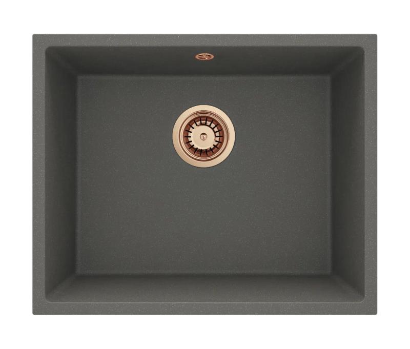 GraniteMy Universal Granito Grigio, scuro Lavandino 50x40 cm Installazione a filo, sottotop e a livello con Tappo di Rame 1208970757