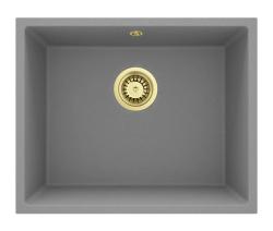 Lavandino in granito grigio universale GraniteMy 50x40 cm da incasso, sottopiano e filotop con tappo dorato 1208970760