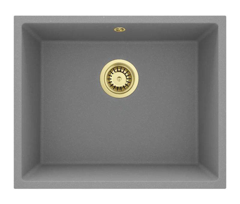 Lavandino in granito grigio universale GraniteMy 50x40 cm da incasso, sottopiano e filotop con tappo dorato 1208970760