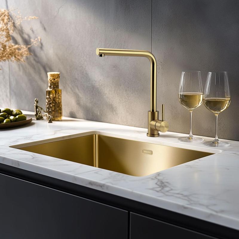 Pure.Sink Prestige Set combinato Lavabo dorato 50x40 cm con Rubinetto da cucina dorato 1208970764