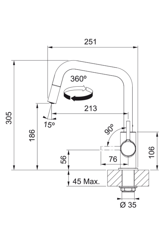 Franke Lina U Rubinetto da Cucina Nero con Bocca Estraibile 115.0728.477