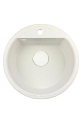 GraniteMy Bremen lavabo rotondo in granito di 43 cm bianco da incasso e sottotop con foro per rubinetto e tappo bianco 1208971221