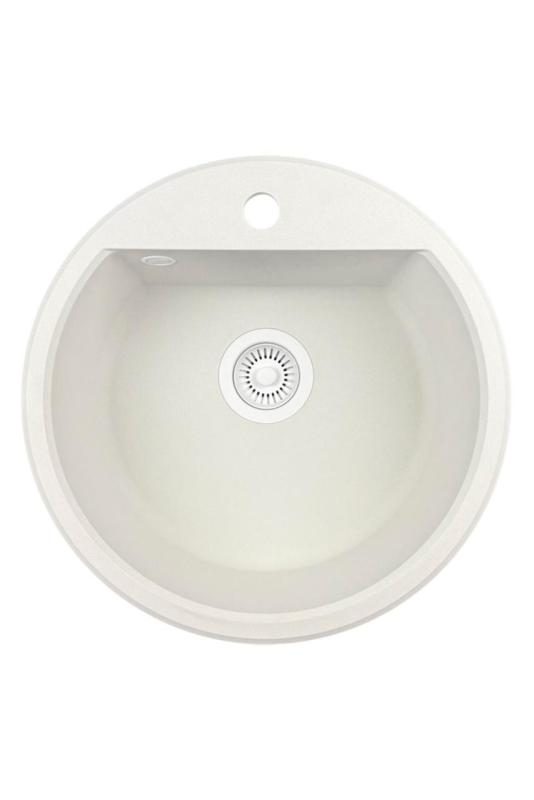 GraniteMy Bremen lavabo rotondo in granito di 43 cm bianco da incasso e sottotop con foro per rubinetto e tappo bianco 1208971221