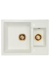 GraniteMy Smart extra basso 1,5 lavandino da incasso in granito bianco 58x44cm con tappo di rame 1208970052