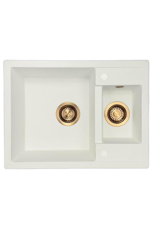 GraniteMy Smart extra basso 1,5 lavandino da incasso in granito bianco 58x44cm con tappo di rame 1208970052