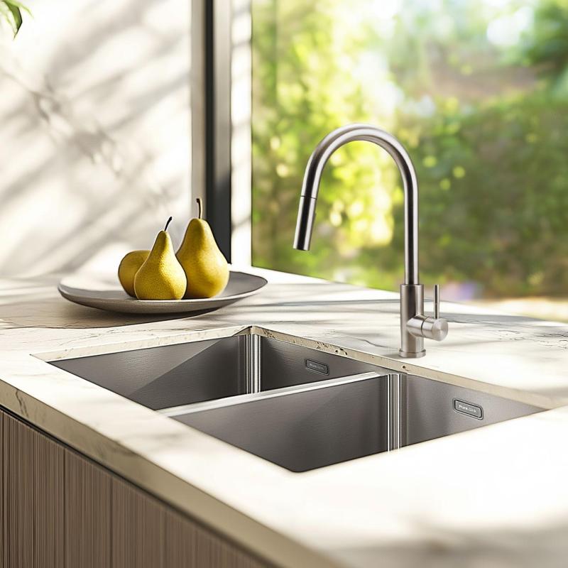 Pure.Sink Prestige Doppio lavello in acciaio inossidabile 70x40 cm raggio 10mm da incasso, da appoggio e da sovrapposizione PPG343440-02
