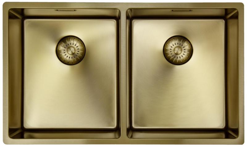 Pure.Sink Prestige Doppio lavello dorato 70x40 cm raggio 10mm da incasso, da appoggio e da montaggio PPG343440-60