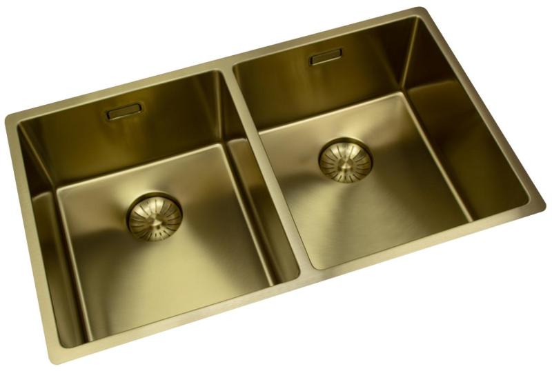 Pure.Sink Prestige Doppio lavello dorato 70x40 cm raggio 10mm da incasso, da appoggio e da montaggio PPG343440-60