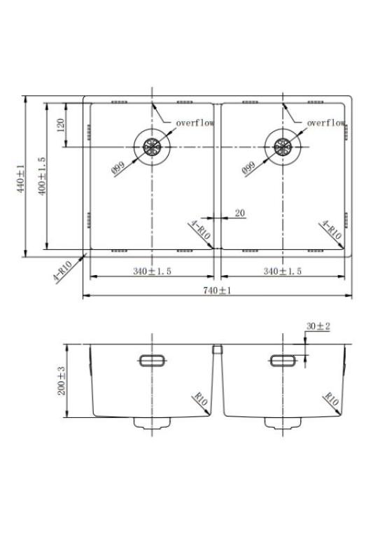 Pure.Sink Prestige Doppio lavello Gun metal 70x40 cm raggio 10mm da incasso, a filo e da appoggio PPG343440-61