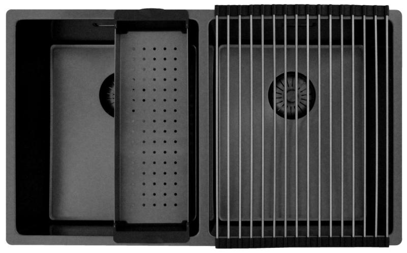 Pure.Sink Prestige Doppio lavello Gun metal 70x40 cm raggio 10mm da incasso, a filo e da appoggio PPG343440-61