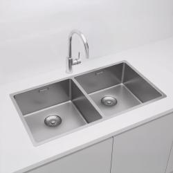 Pure.Sink Prestige Doppio lavello in acciaio inossidabile 82x40 cm raggio 10mm, per installazione sottotop, a filo e sopratop PPG404040-02