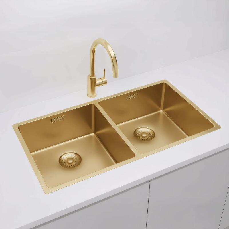 Pure.Sink Prestige Doppio lavello d'oro 82x40 cm raggio 10mm sottotop, filotop e sopratop PPG404040-60