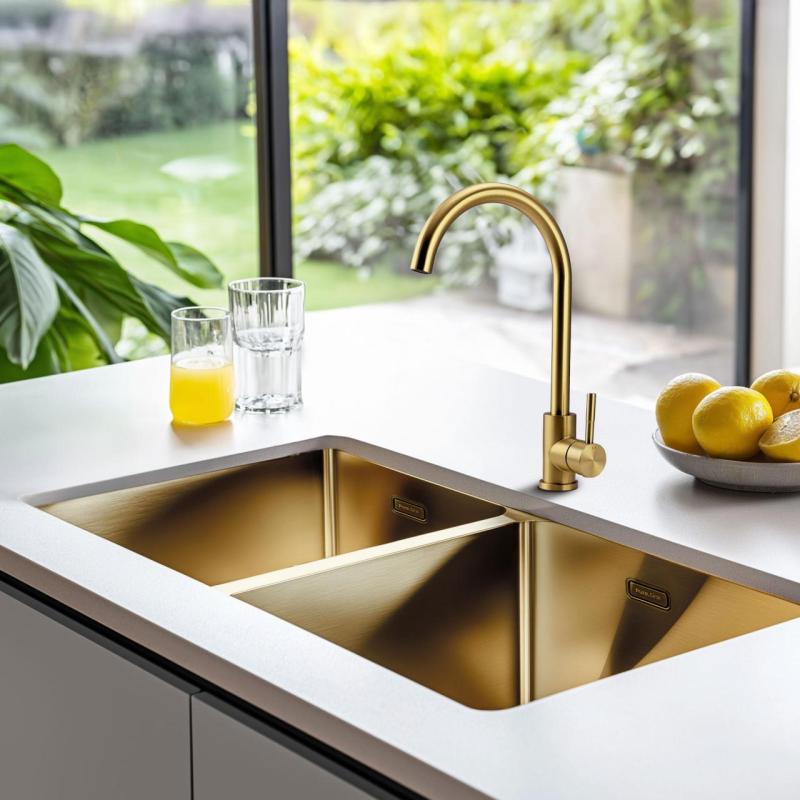 Pure.Sink Prestige Doppio lavello d'oro 82x40 cm raggio 10mm sottotop, filotop e sopratop PPG404040-60