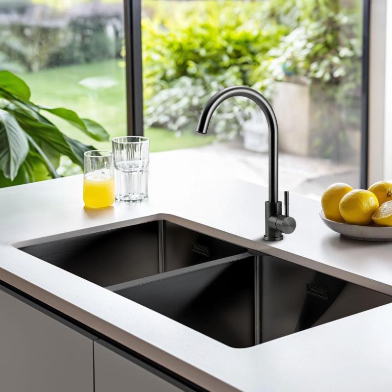 Pure.Sink Prestige Doppio lavello Gun Metal 82x40 cm raggio 10mm per installazione sottotop, a filo e sopratop PPG404040-61