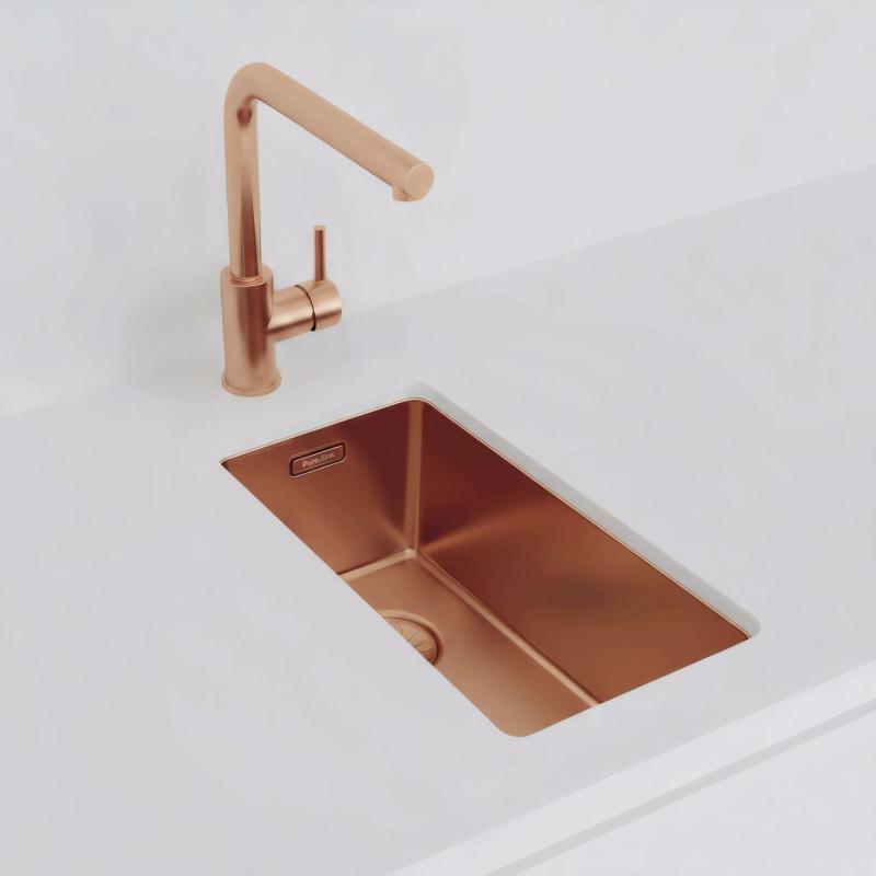 Pure.Sink Exclusivo piccolo lavandino in rame 18x40 cm, raggio 10mm, da incasso, da appoggio e da montaggio PEX1840-62