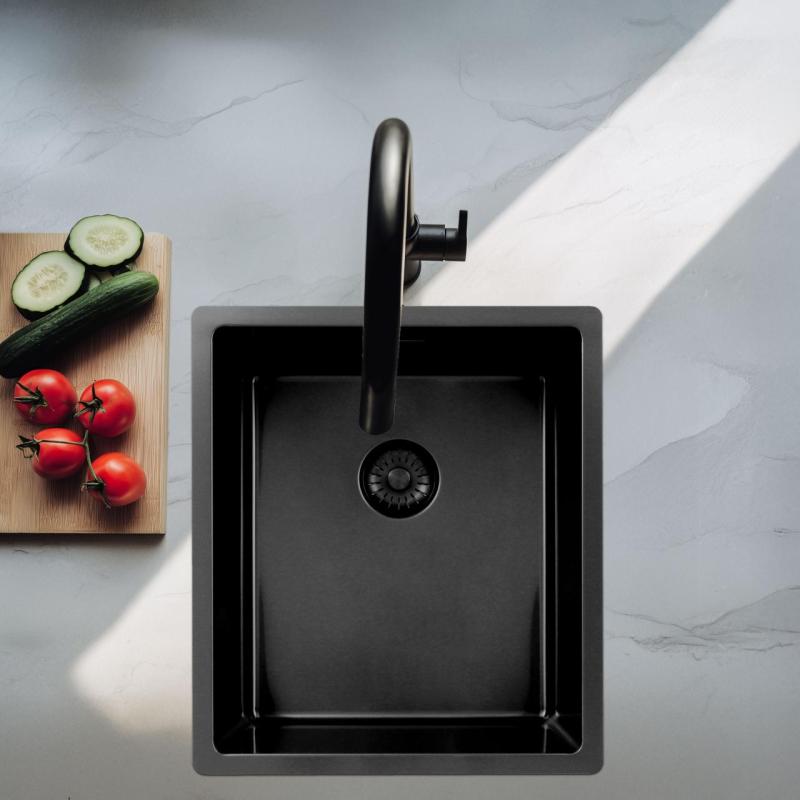 Pure.Sink Exclusivo lavello in metallo color Gun Metal 34x40 cm raggio 10mm per installazione sottotop, a filo e sopra il top PEX3440-61