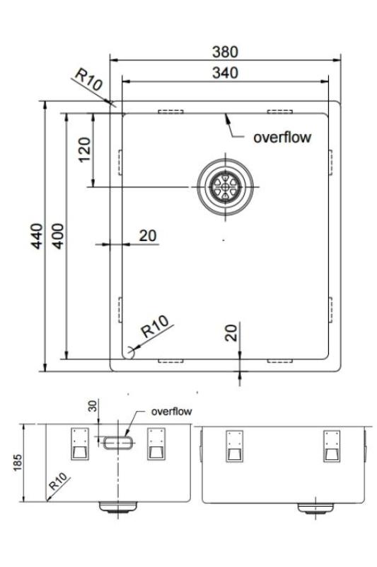 Pure.Sink Exclusivo Lavello in rame 34x40 cm raggio 10mm da incasso, installazione a filo e sopraelevata PEX3440-62