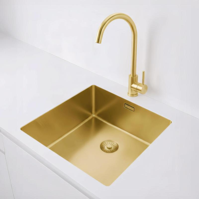 Pure.Sink Exclusivo Lavello d'oro 40x40 cm raggio 10mm da incasso, montaggio a filo e sopraelevato PEX4040-60