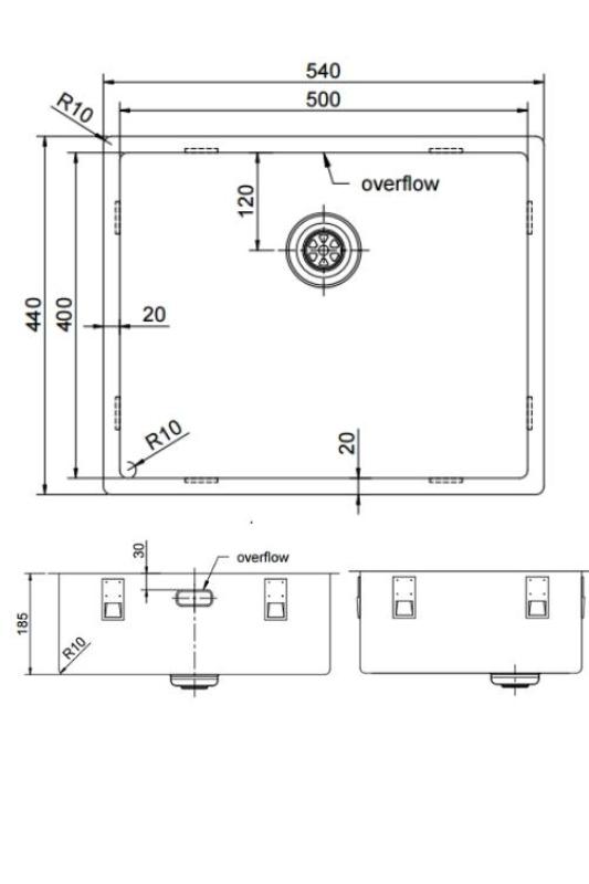 Pure.Sink Exclusivo Lavello in acciaio inossidabile 50x40 cm con raggio di 10mm per installazione sottotop, a filo e sopra il top PEX5040-02