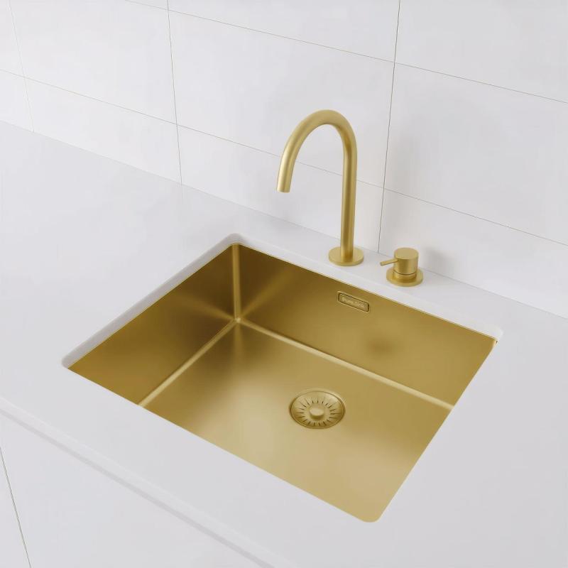 Pure.Sink Exclusivo Lavello dorato 50x40 cm raggio 10mm da incasso, filotop e sopratop PEX5040-60