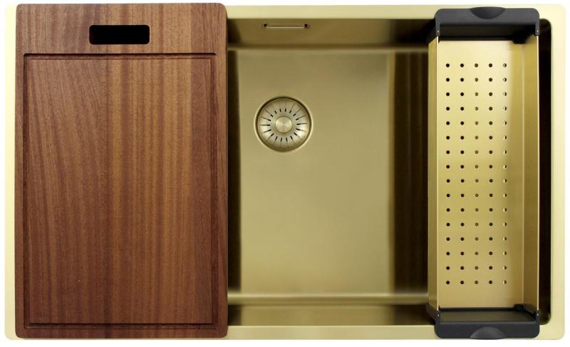 Pure.Sink Exclusivo grande lavello dorato 70x40 cm raggio 10mm sottotop, incasso piano e sopraelevato PEX7040-60