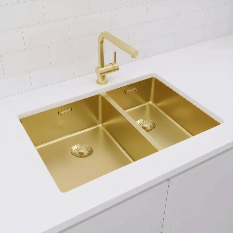 Pure.Sink Exclusivo Oro 1,5 lavabo doppio 34+18 cm raggio 10mm PEX341840-60
