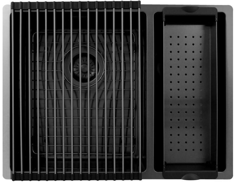 Pure.Sink Exclusivo Gun Metal 1,5 lavello con una vasca e mezza 34+18 cm raggio 10mm PEX341840-61