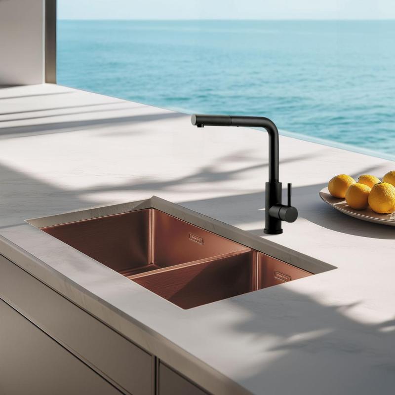 Pure.Sink Exclusivo Ottone 1,5 vasca e mezza 34+18 cm raggio 10mm PEX341840-62