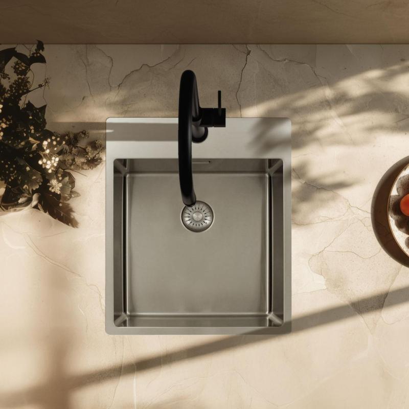 Pure.Sink Exclusivo Lavello RVS 44x52 cm Tapwing con foro per rubinetto raggio 10mm PEX4040T-02