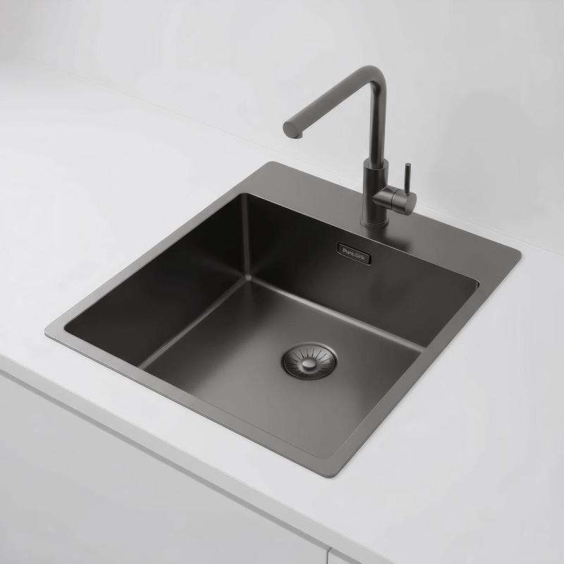 Pure.Sink Exclusivo Gun Metal lavello 44x52 cm Tapwing con foro per rubinetto raggio 10mm PEX4040T-61