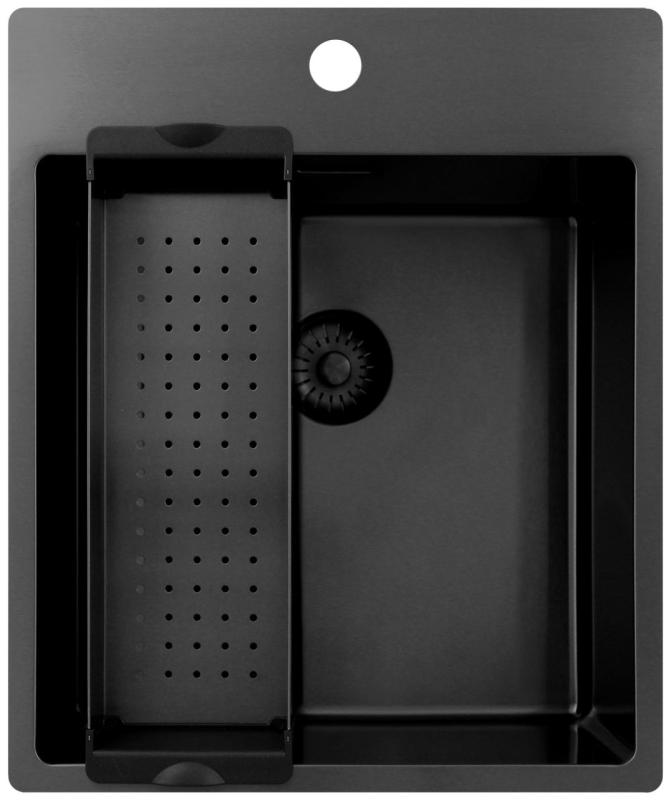 Pure.Sink Exclusivo Gun Metal lavello 44x52 cm Tapwing con foro per rubinetto raggio 10mm PEX4040T-61