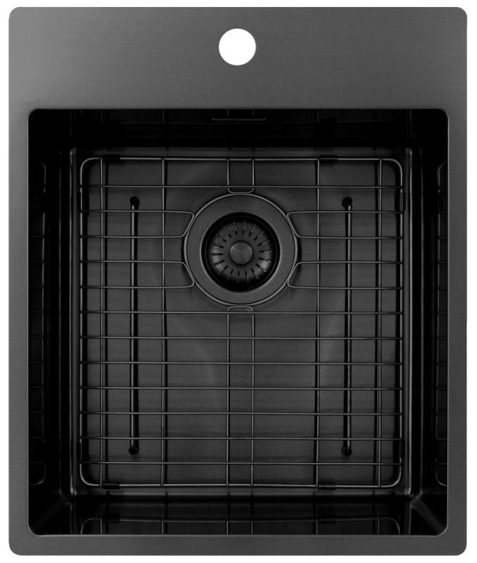 Pure.Sink Exclusivo Gun Metal lavello 44x52 cm Tapwing con foro per rubinetto raggio 10mm PEX4040T-61