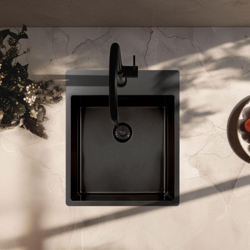 Pure.Sink Exclusivo Gun Metal lavello 44x52 cm Tapwing con foro per rubinetto raggio 10mm PEX4040T-61