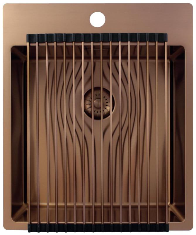 Pure.Sink Exclusivo Lavello in rame 44x52 cm Tapwing con banca foro rubinetto raggio 10mm PEX4040T-62