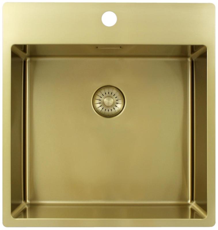 Pure.Sink Exclusivo Lavello dorato 49x52 cm Tapwing con foro rubinetto raggio 10mm PEX4540T-60