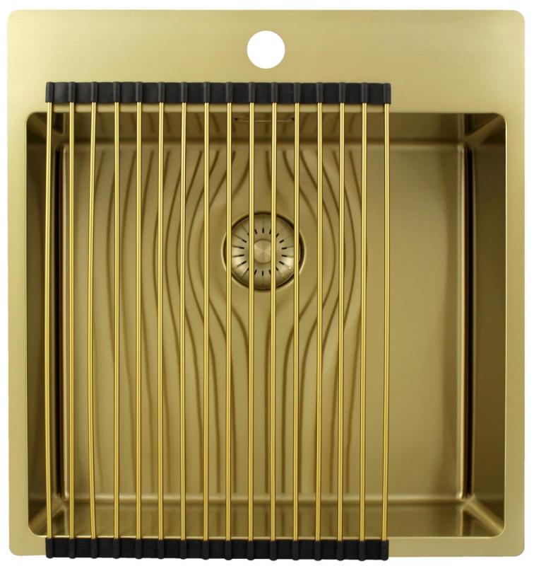 Pure.Sink Exclusivo Lavello dorato 49x52 cm Tapwing con foro rubinetto raggio 10mm PEX4540T-60