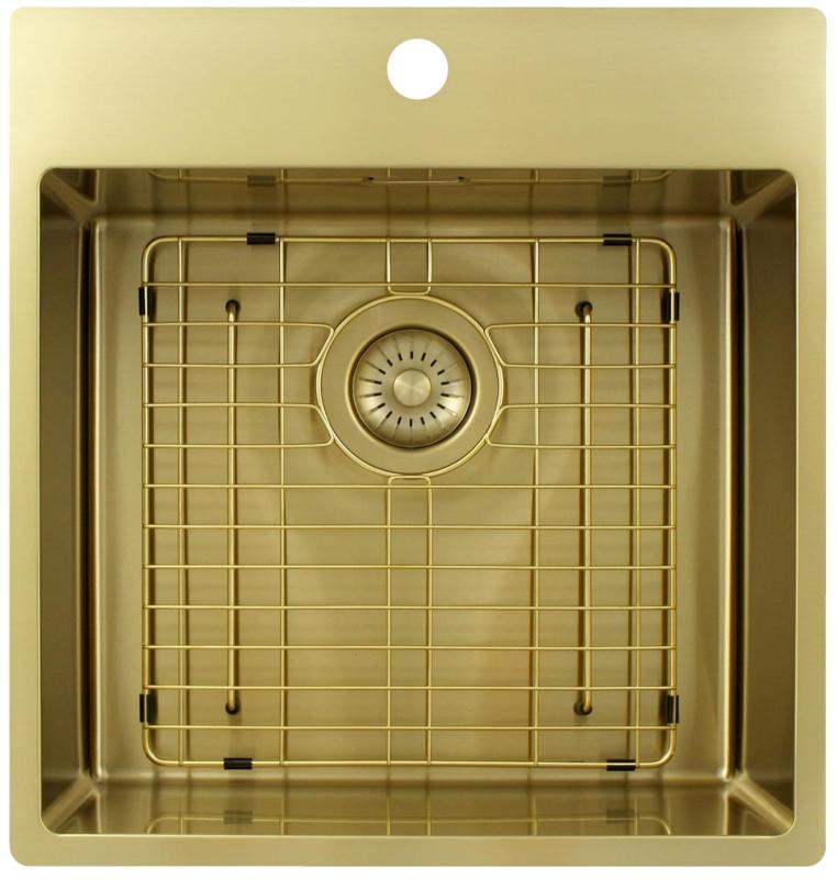 Pure.Sink Exclusivo Lavello dorato 49x52 cm Tapwing con foro rubinetto raggio 10mm PEX4540T-60