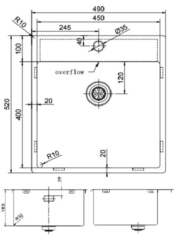 Pure.Sink Exclusivo Lavello dorato 49x52 cm Tapwing con foro rubinetto raggio 10mm PEX4540T-60