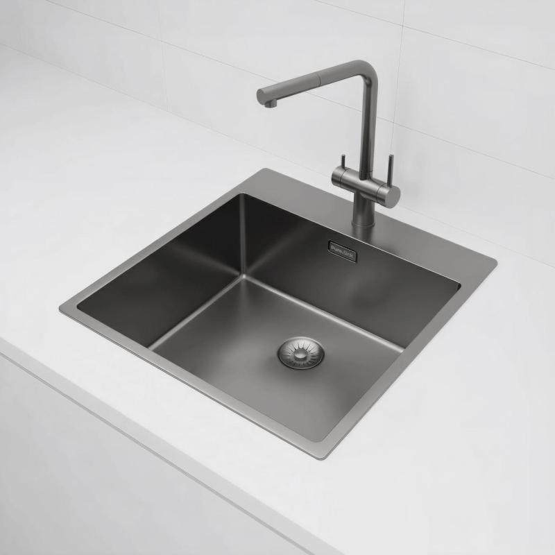 Pure.Sink Exclusivo Gun Metal lavandino 49x52 cm Tapwing con foro per rubinetto raggio 10mm PEX4540T-61