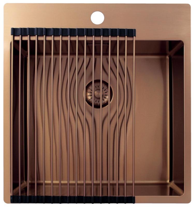 Pure.Sink Exclusivo Lavello in rame 49x52 cm Tapwing con foro per rubinetto raggio 10mm PEX4540T-62