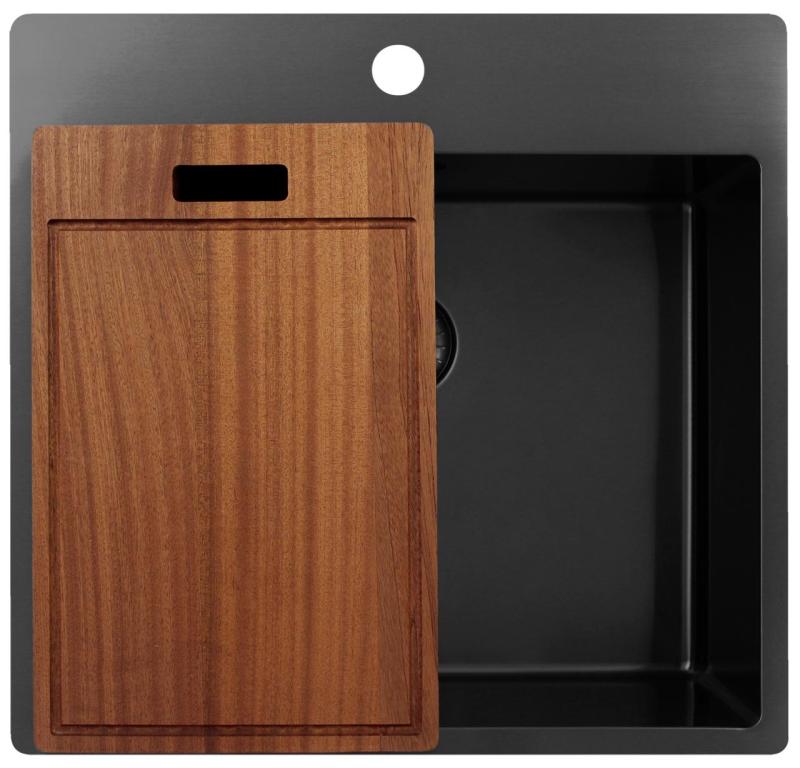 Pure.Sink Exclusivo Gun Metal lavello 54x52 cm Tapwing con foro per rubinetto raggio 10mm PEX5040T-61