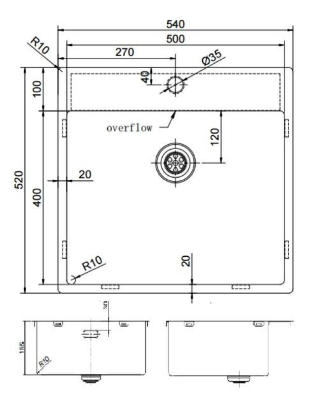 Pure.Sink Exclusivo Gun Metal lavello 54x52 cm Tapwing con foro per rubinetto raggio 10mm PEX5040T-61