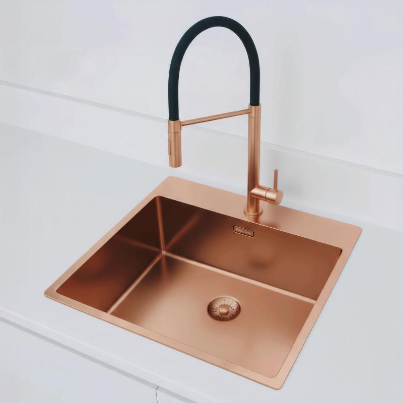 Pure.Sink Exclusivo Lavello in rame 54x52 cm Tapwing con foro per rubinetto raggio 10mm PEX5040T-62