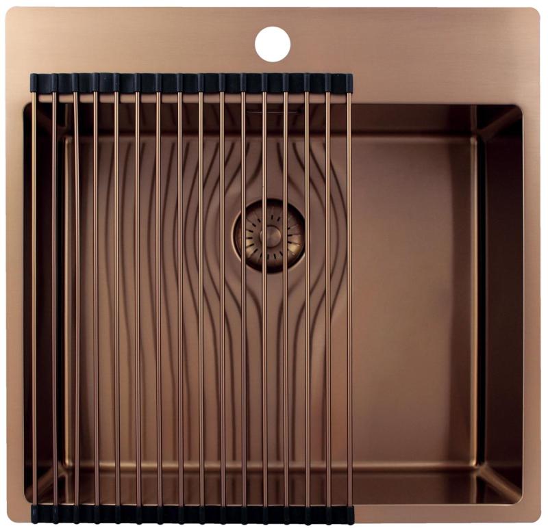 Pure.Sink Exclusivo Lavello in rame 54x52 cm Tapwing con foro per rubinetto raggio 10mm PEX5040T-62