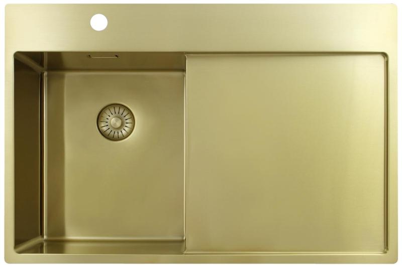Pure.Sink Exclusivo Piccolo lavello dorato con sgocciolatoio 78x52 cm Rubinetto a leva sinistro PEX3478LT-60