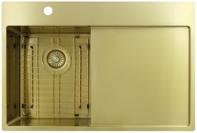 Pure.Sink Exclusivo Piccolo lavello dorato con sgocciolatoio 78x52 cm Rubinetto a leva sinistro PEX3478LT-60