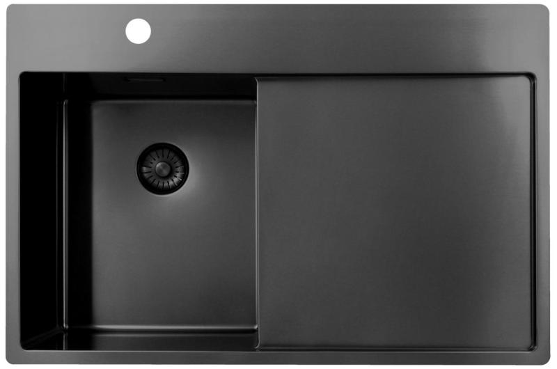 Pure.Sink Exclusivo Gun Metal piccolo lavello con zona di scolamento 78x52 cm Tapwing a sinistra PEX3478LT-61