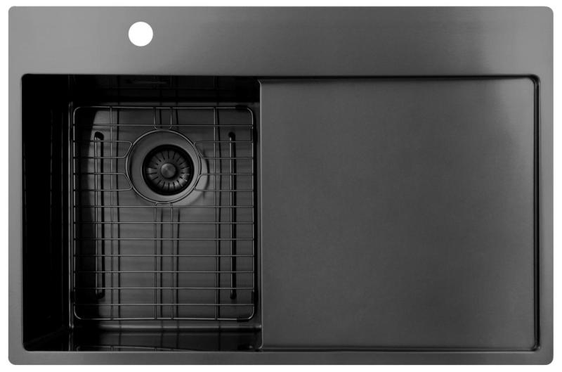 Pure.Sink Exclusivo Gun Metal piccolo lavello con zona di scolamento 78x52 cm Tapwing a sinistra PEX3478LT-61