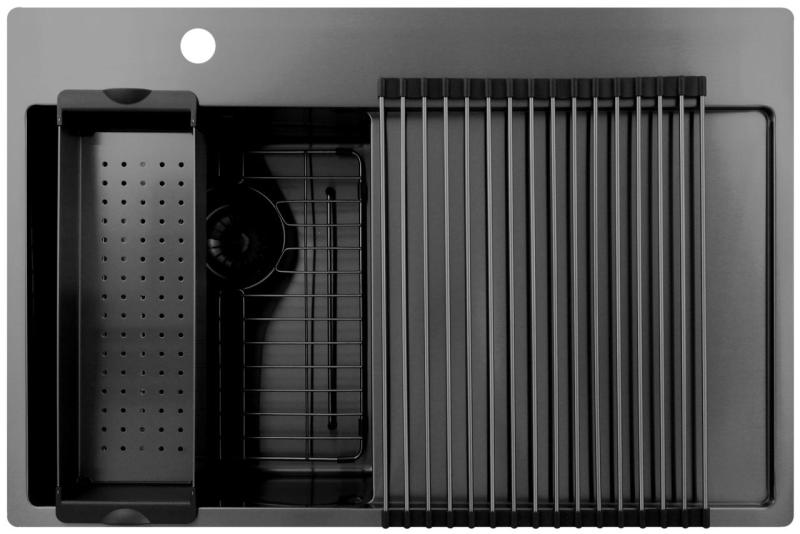 Pure.Sink Exclusivo Gun Metal piccolo lavello con zona di scolamento 78x52 cm Tapwing a sinistra PEX3478LT-61