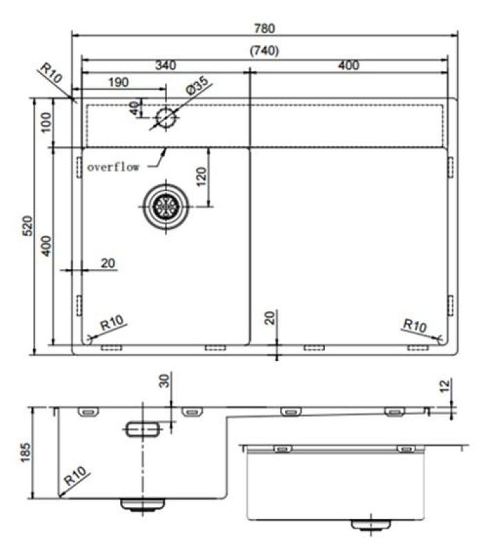 Pure.Sink Exclusivo Gun Metal piccolo lavello con zona di scolamento 78x52 cm Tapwing a sinistra PEX3478LT-61
